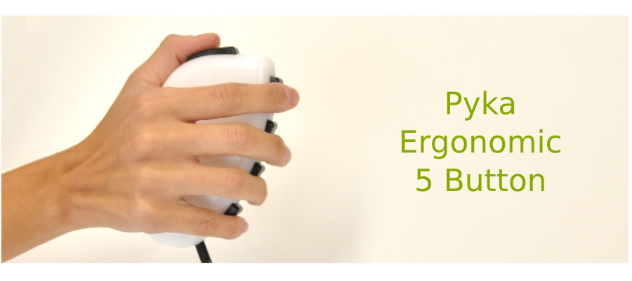 The newest addition: Pyka five button response pad which rests comfortably in either hand.